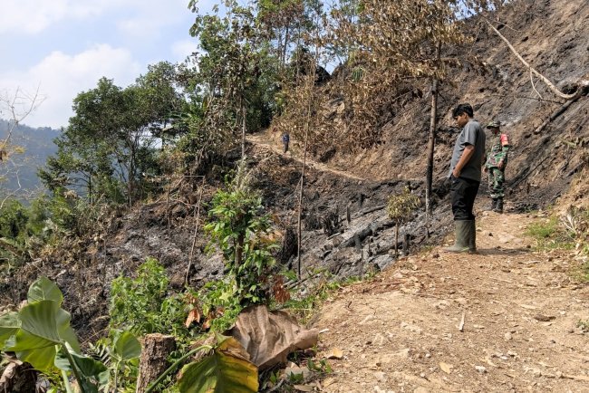 Babinsa dan Warga Pastikan Api Karhutla di Kalilunjar Benar-Benar Padam