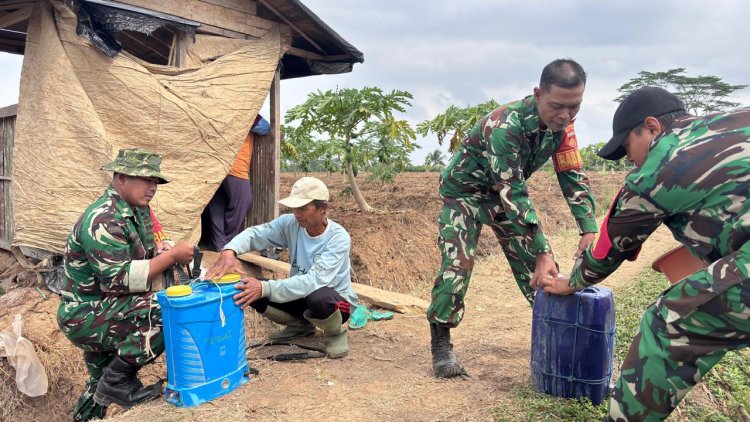 Babinsa Serka Supriyanto Dampingi Petani dan Berikan Penjelasan Pencampuran Herbisida yang Tepat